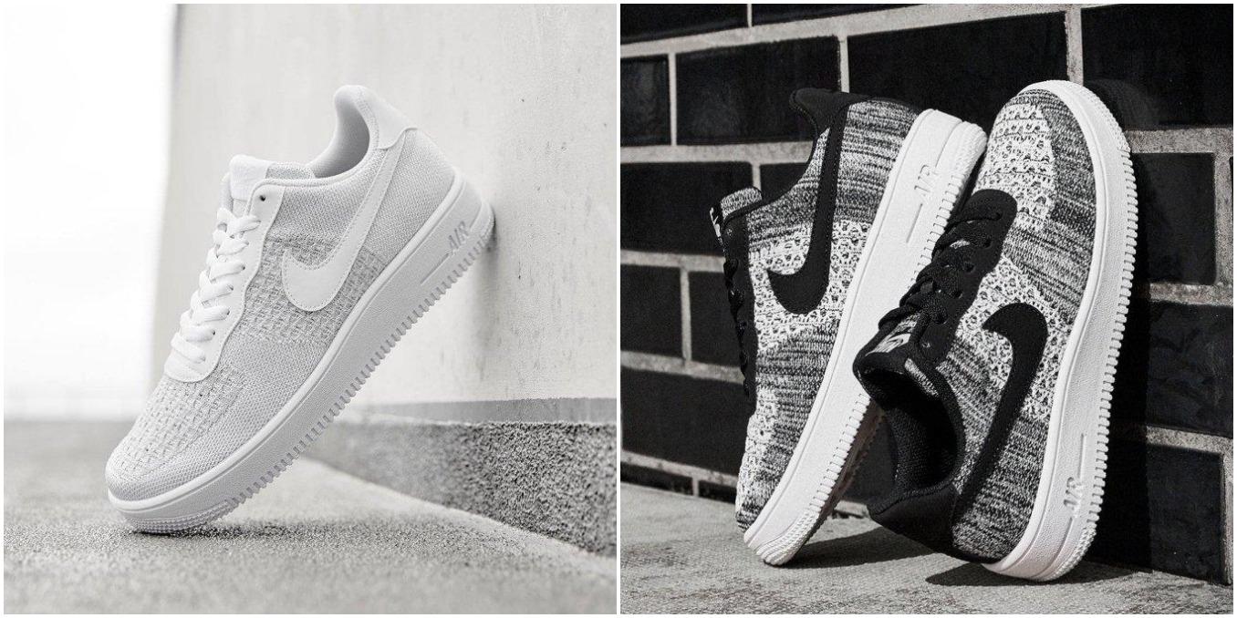 Nike Air Force 1 Flyknit in Weiß und im melierten Design in Schwarz und Weiß