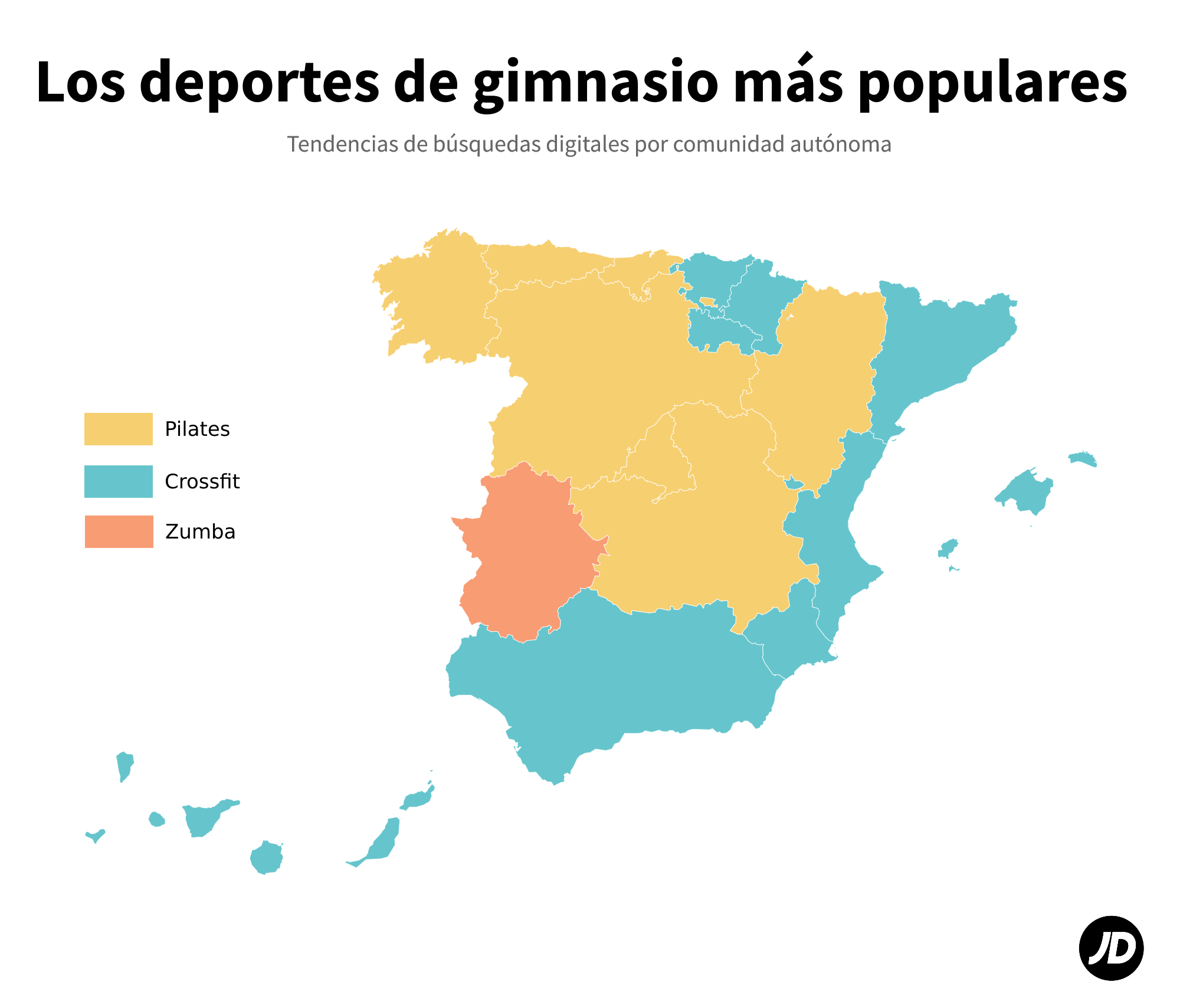 Mapa de deportes de gimnasio populares en España