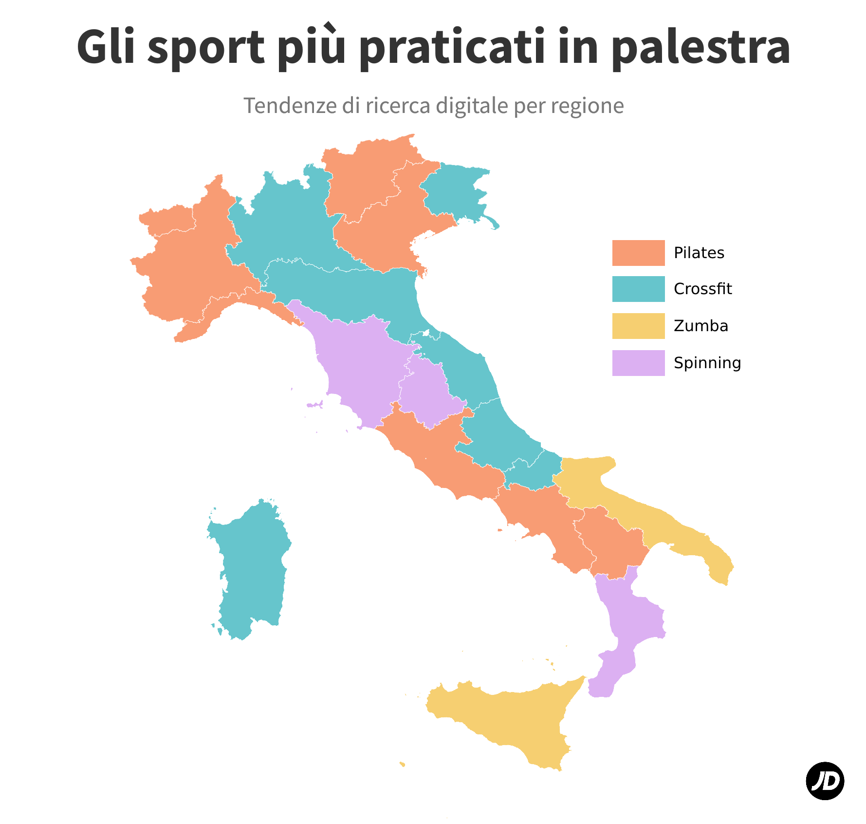 Mapa de deportes de gimnasio populares en Italia